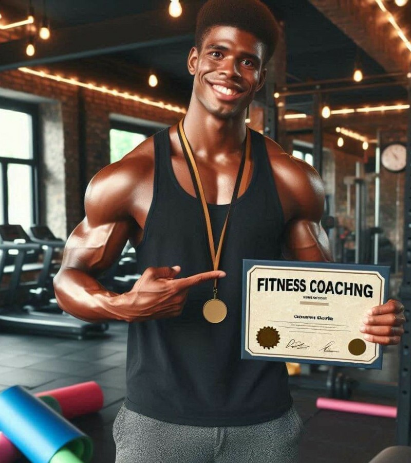 Fitness coach is showing his qualifications