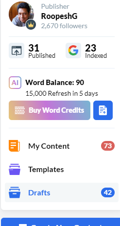 wealthy affiliate a.i. creator and word count works like a charm