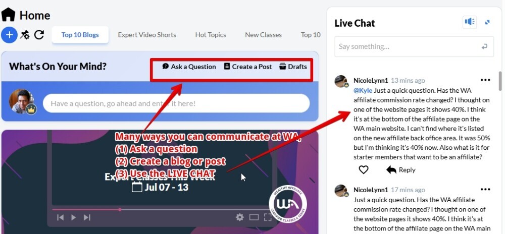 There are many ways that you can use to communicate with members with the Wealthy Affiliate platform