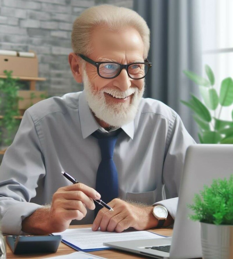 An elderly man regularly checks on up on his online business