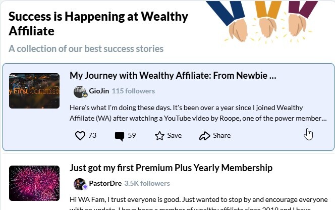 Wealthy Affiliate review success stories