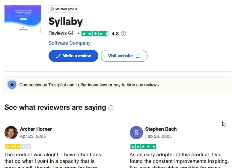Syllaby.io review trustpilot