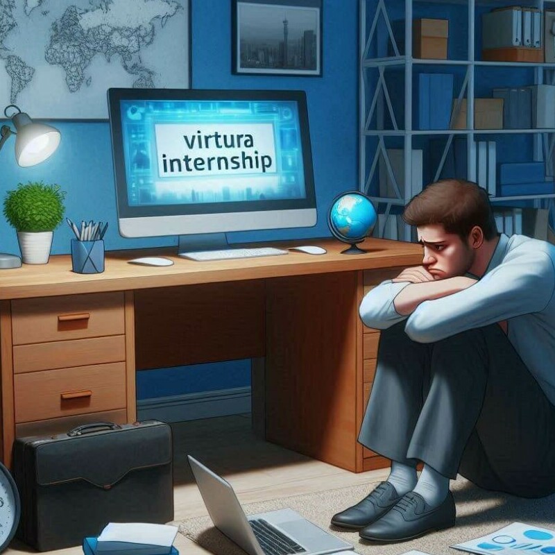 Lonely and sad doing virtual internship jobs