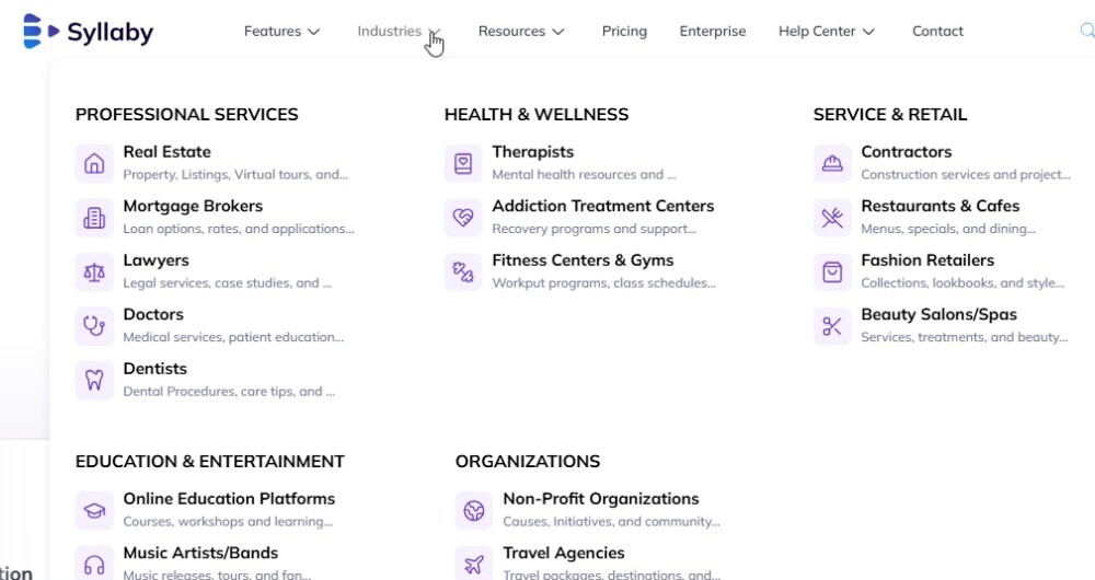 Syllaby.io caters to a number of industries