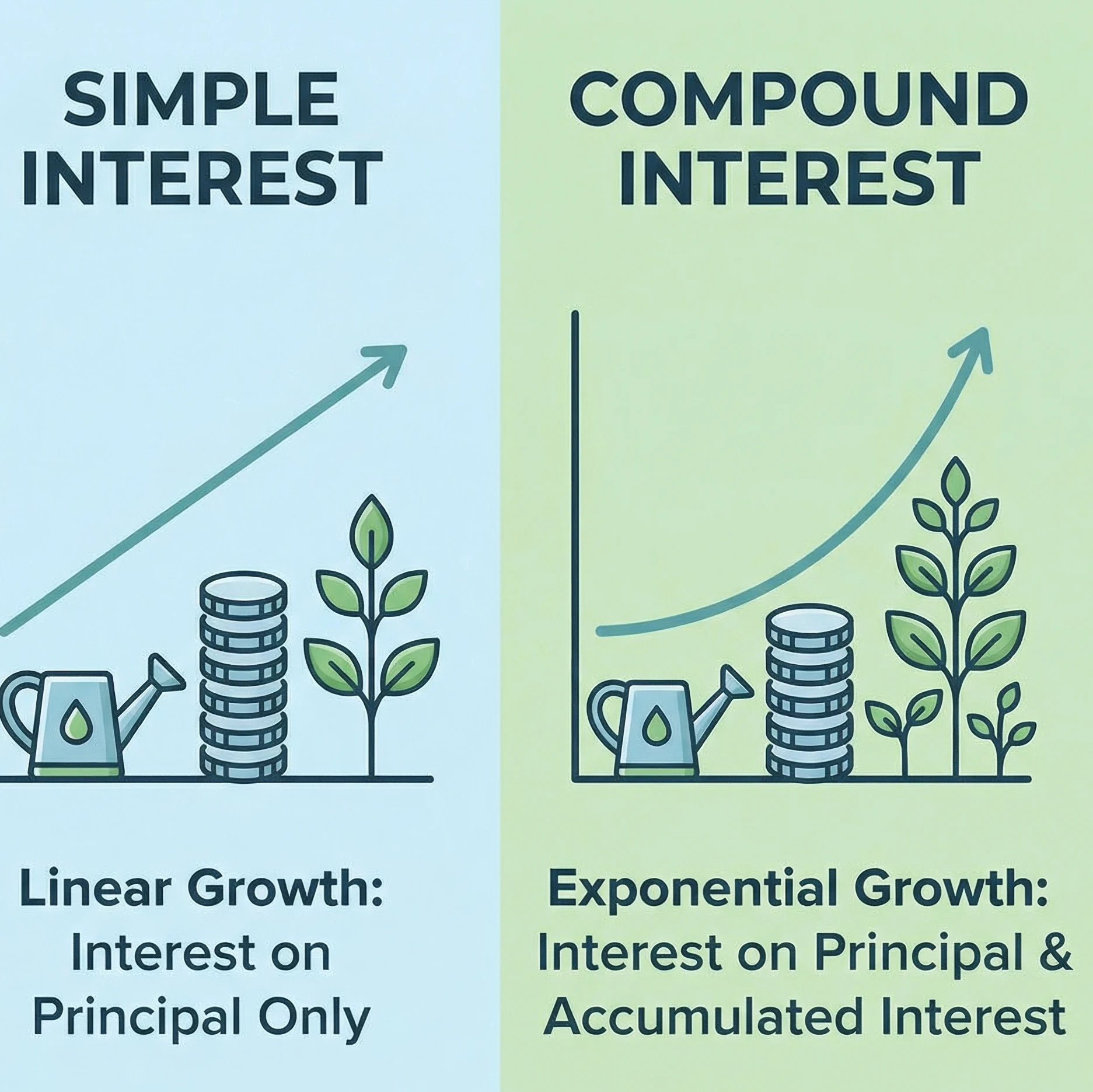 The main difference between simple interest and compound interest