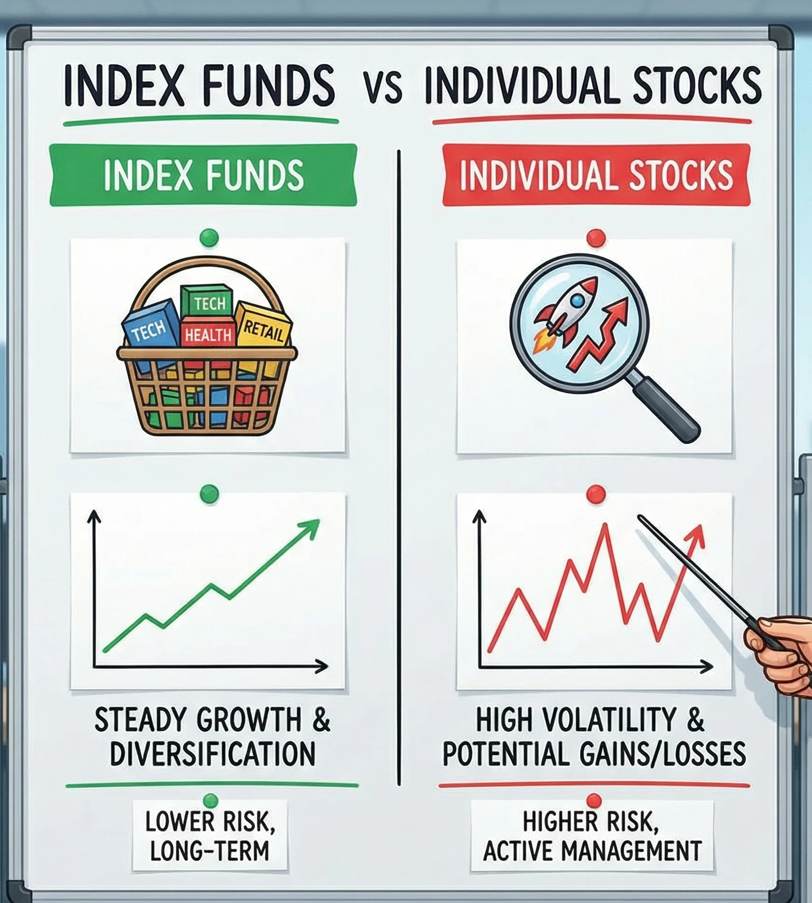 The difference between Index funds and Individual Funds