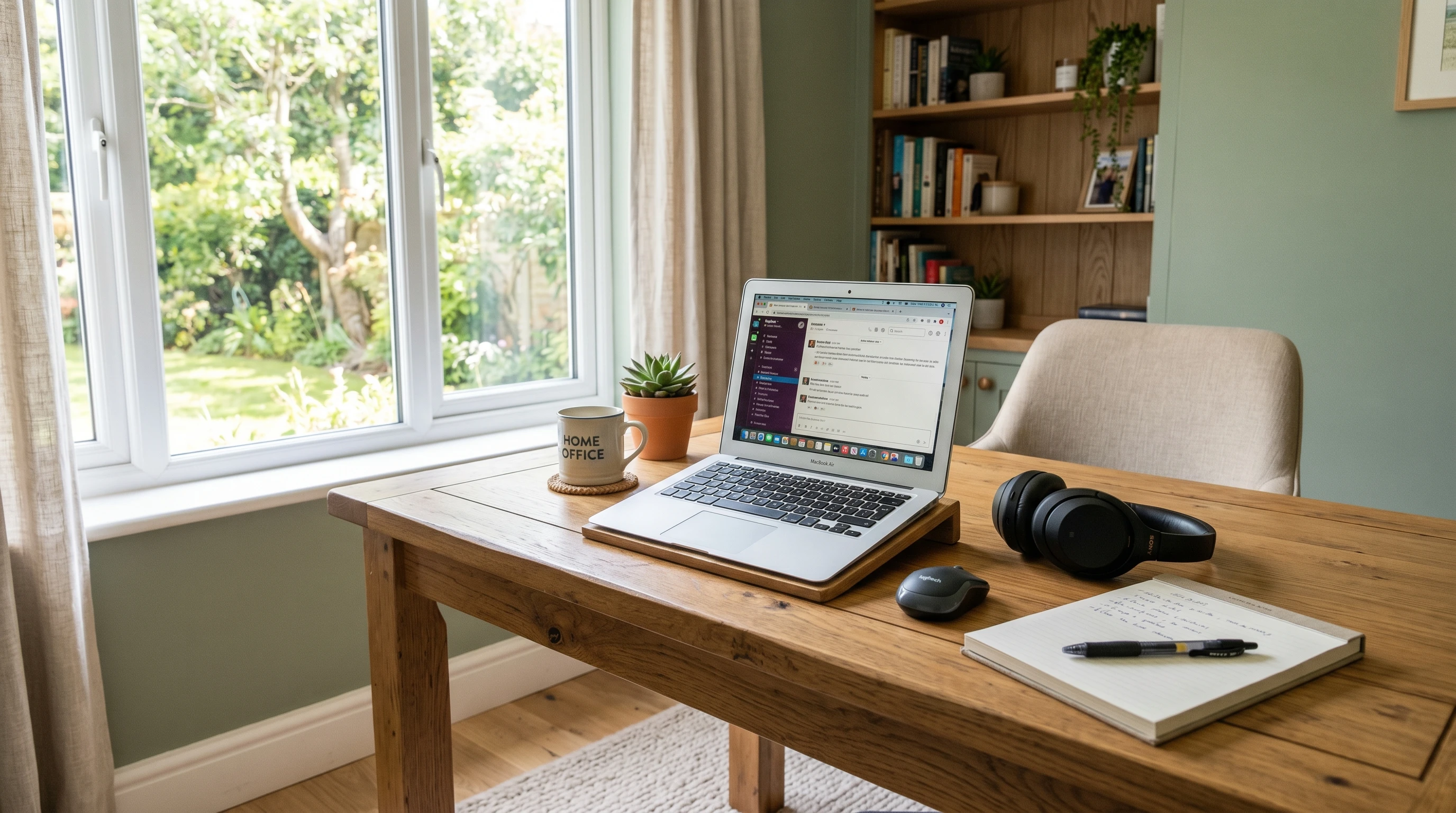 Home office with laptop and natural light, symbolizing remote work opportunities