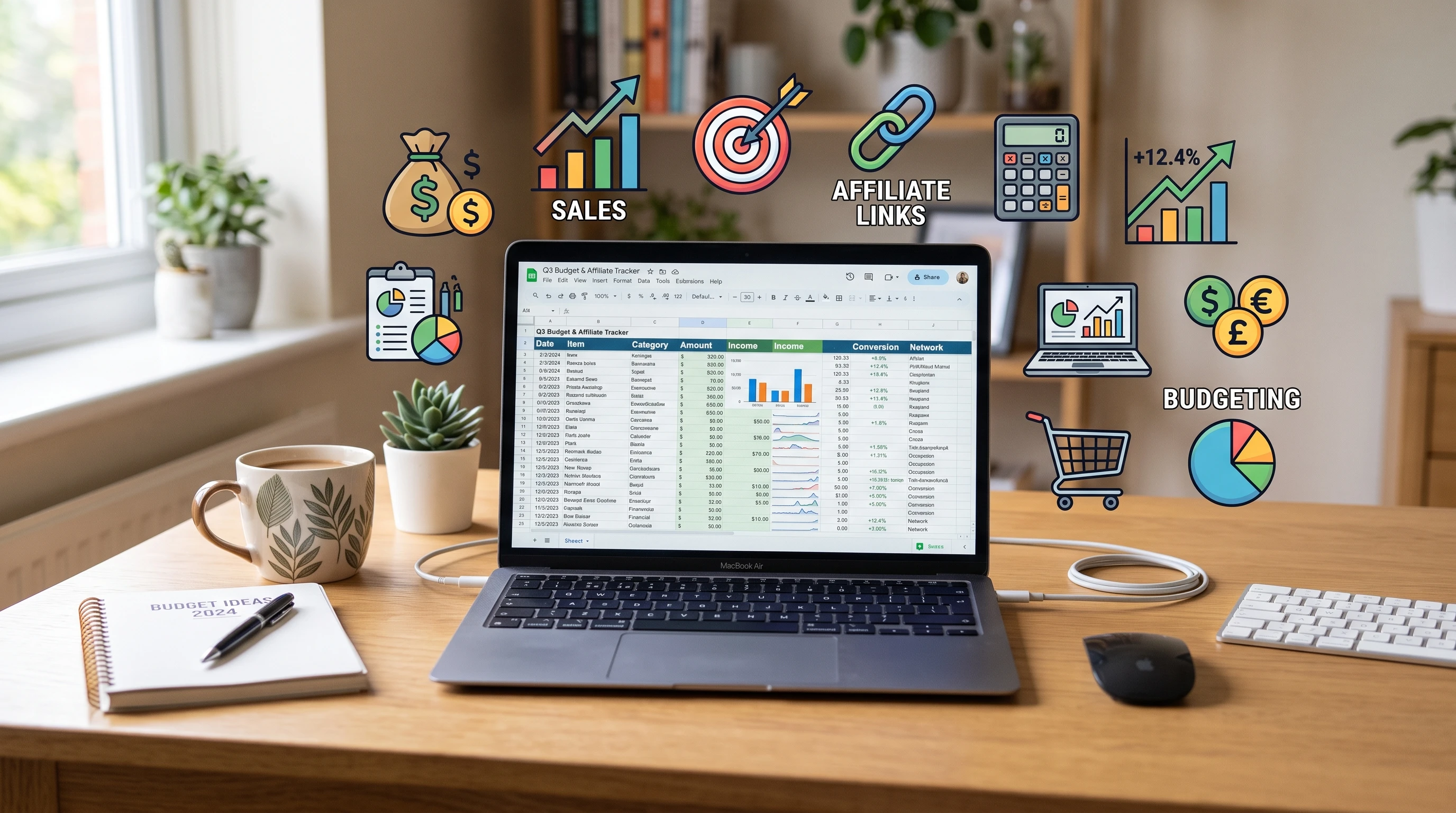 Budgeting tools and affiliate links concept