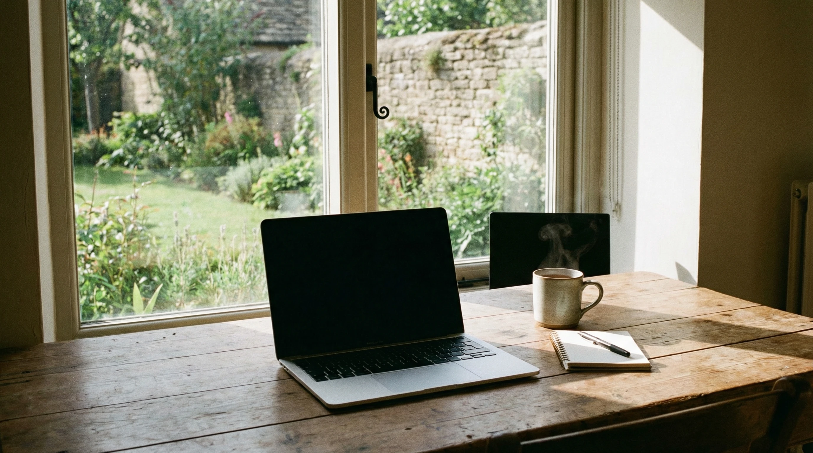 zen digital minimalism meditation tablet workspace nature