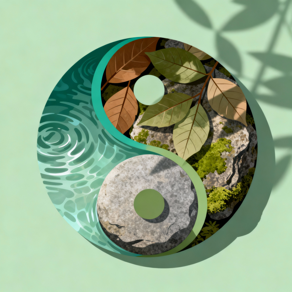 Yin-Yang symbol with natural elements