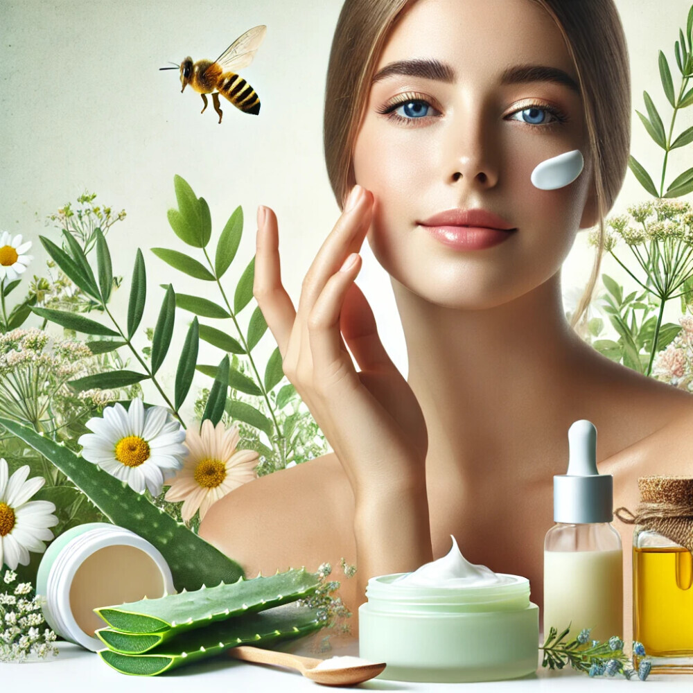 a woman applying organic skincare.