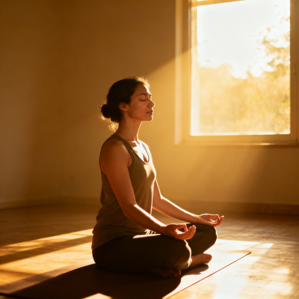 a woman in yoga meditation