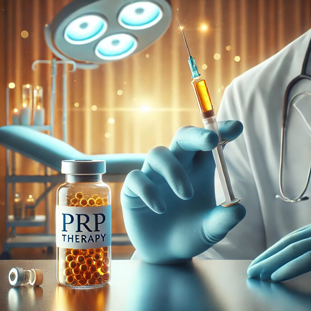 A high-tech medical skincare scene showcasing Platelet-Rich Plasma (PRP) therapy.