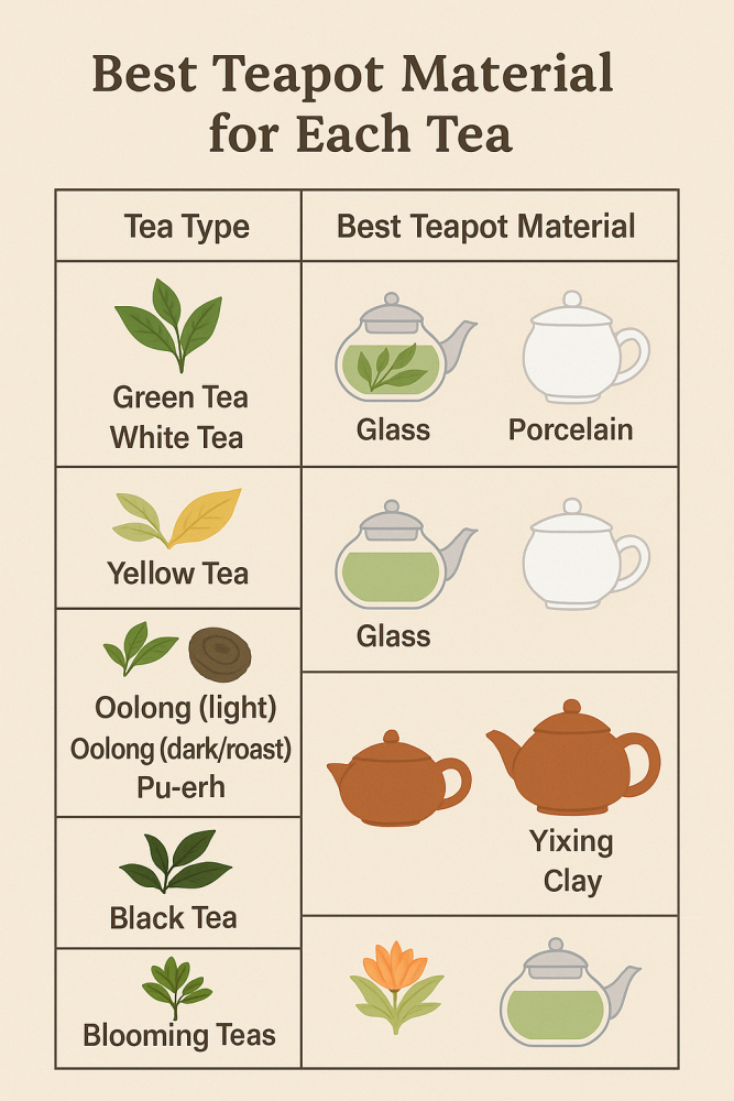 teapot materials for each tea infographic