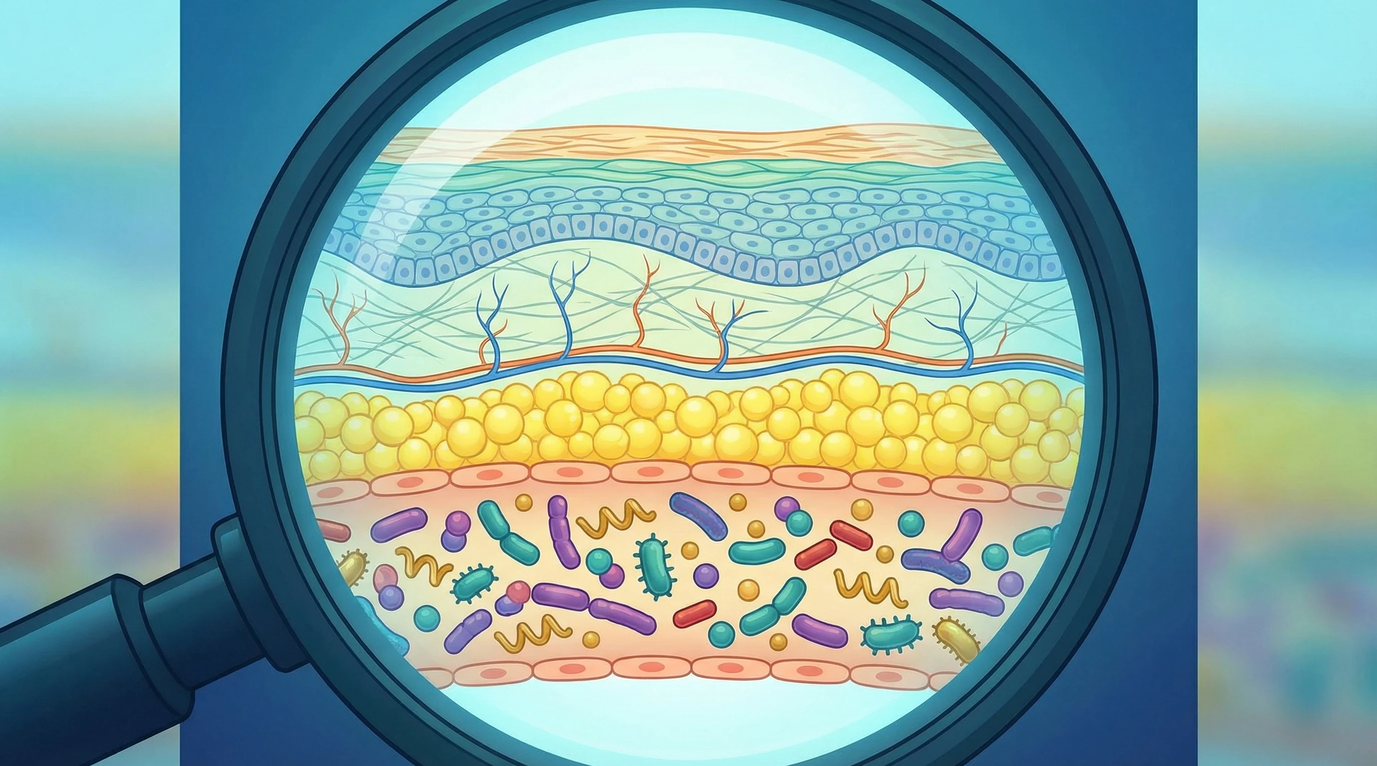 skin with cellulite under magnifying glass