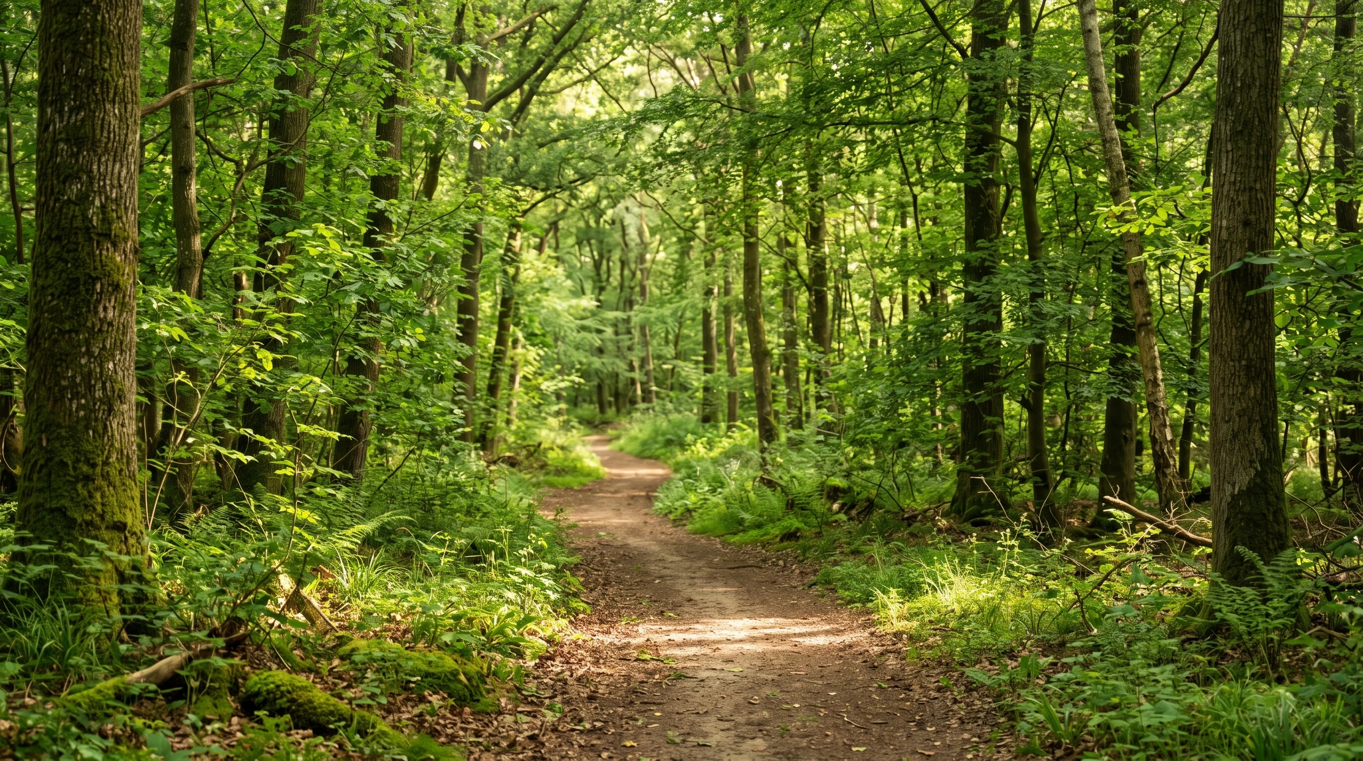 Peaceful forest path symbolizing stillness and mindful walking in nature