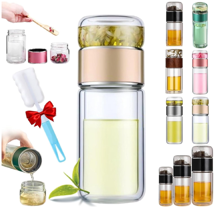  2025 New Glass Tea Infuser, Tea Infuser, 3 in 1 Smart Tea Maker with Insulated Hand Clip and Cup Brush
