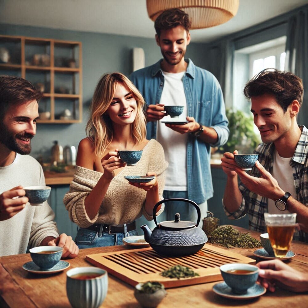 a few friends enjoying tea during informal tea ceremony