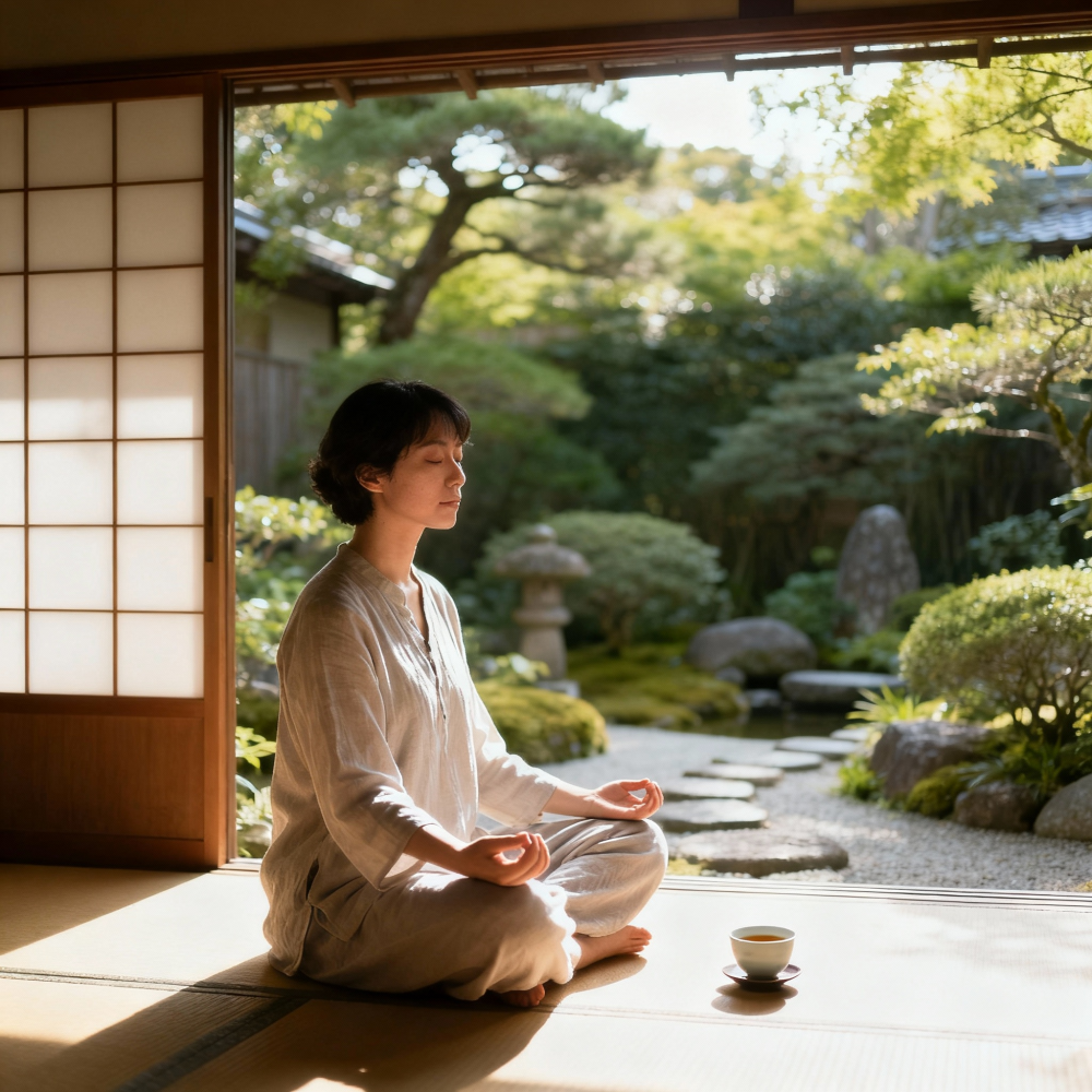 a woman in zen meditation
