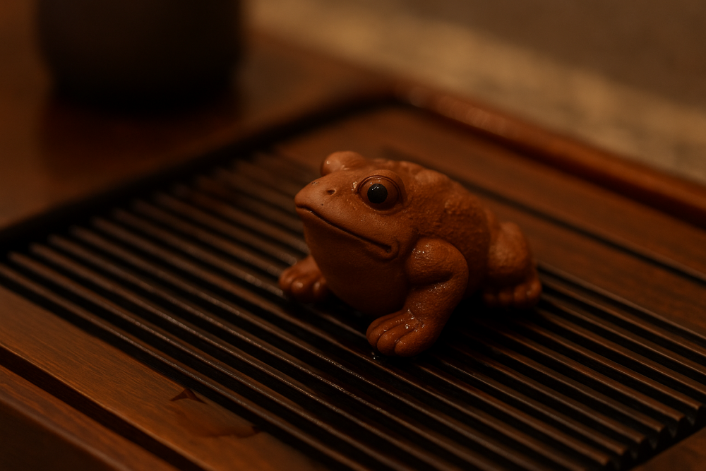 Clay tea pet used during Gongfu brewing for decoration and tradition