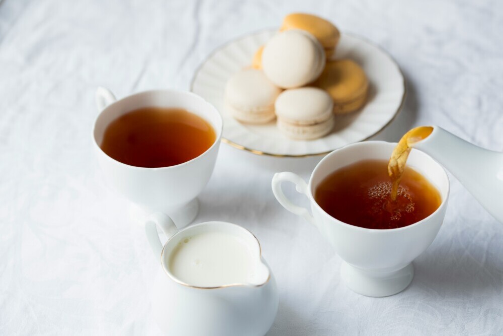 tea, milk and cookies