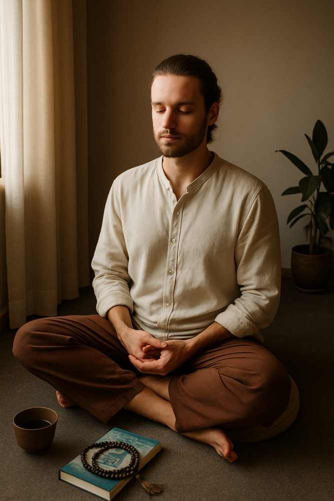 a peaceful close-up of a person in meditation