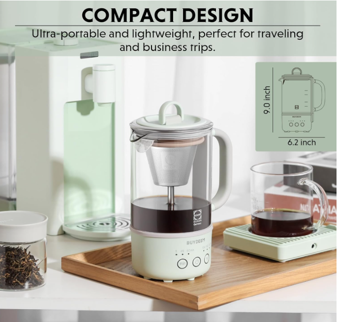 BUYDEEM K32 Travel Tea Maker, Multi-functional Electric Kettle for Tea and Coffee Brewing