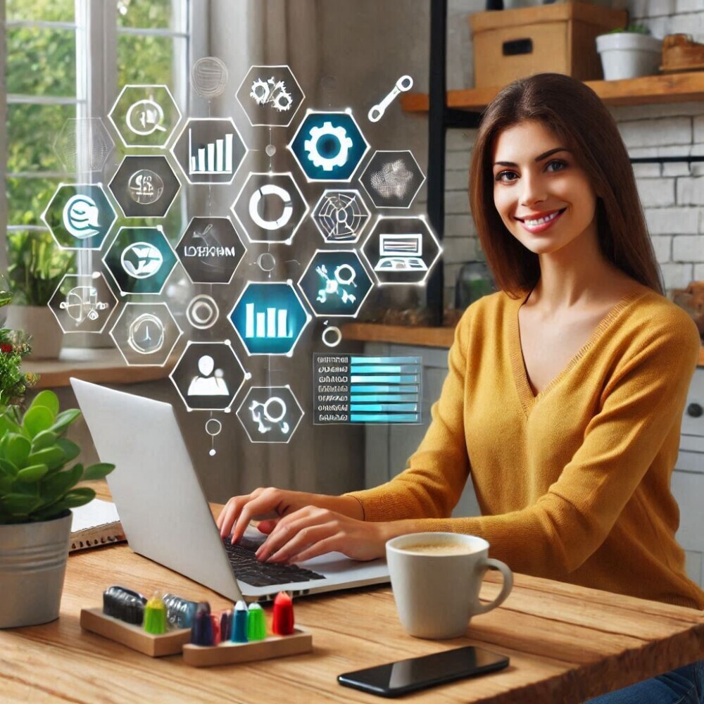 A Freelancer Woman Leveraging Online Tools and Platforms for Efficiency