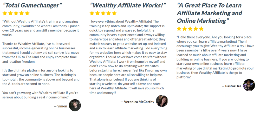 wealthy affiliate testimonials