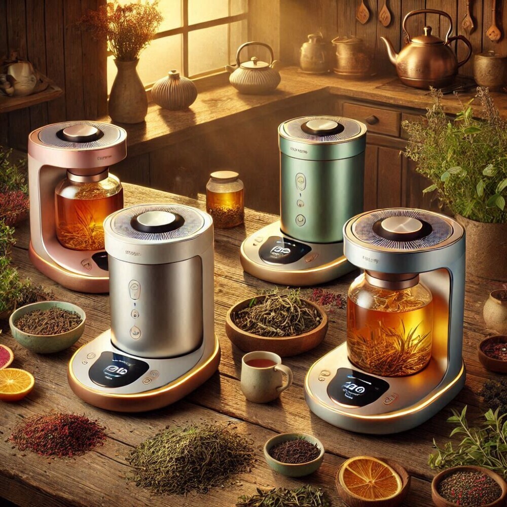 4 smart tea brewers with tea leaves