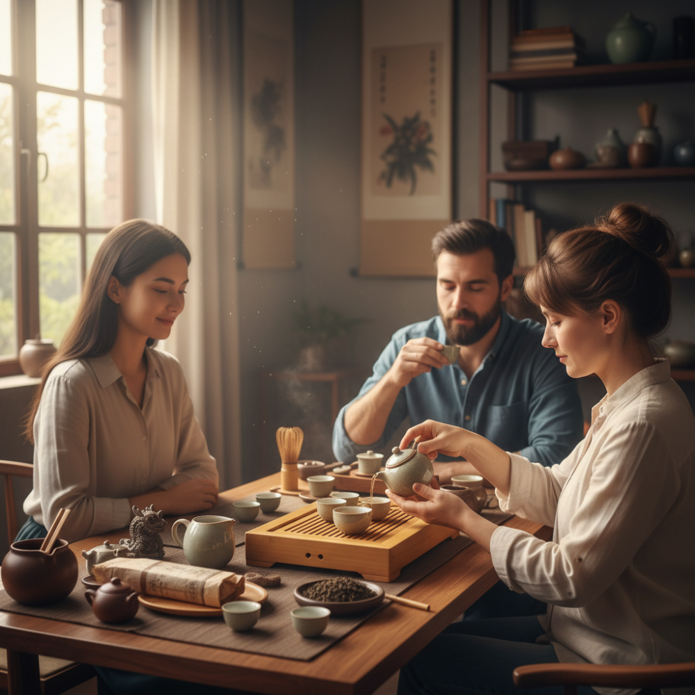 People enjoying Sheng Pu’er Gongfu Tea