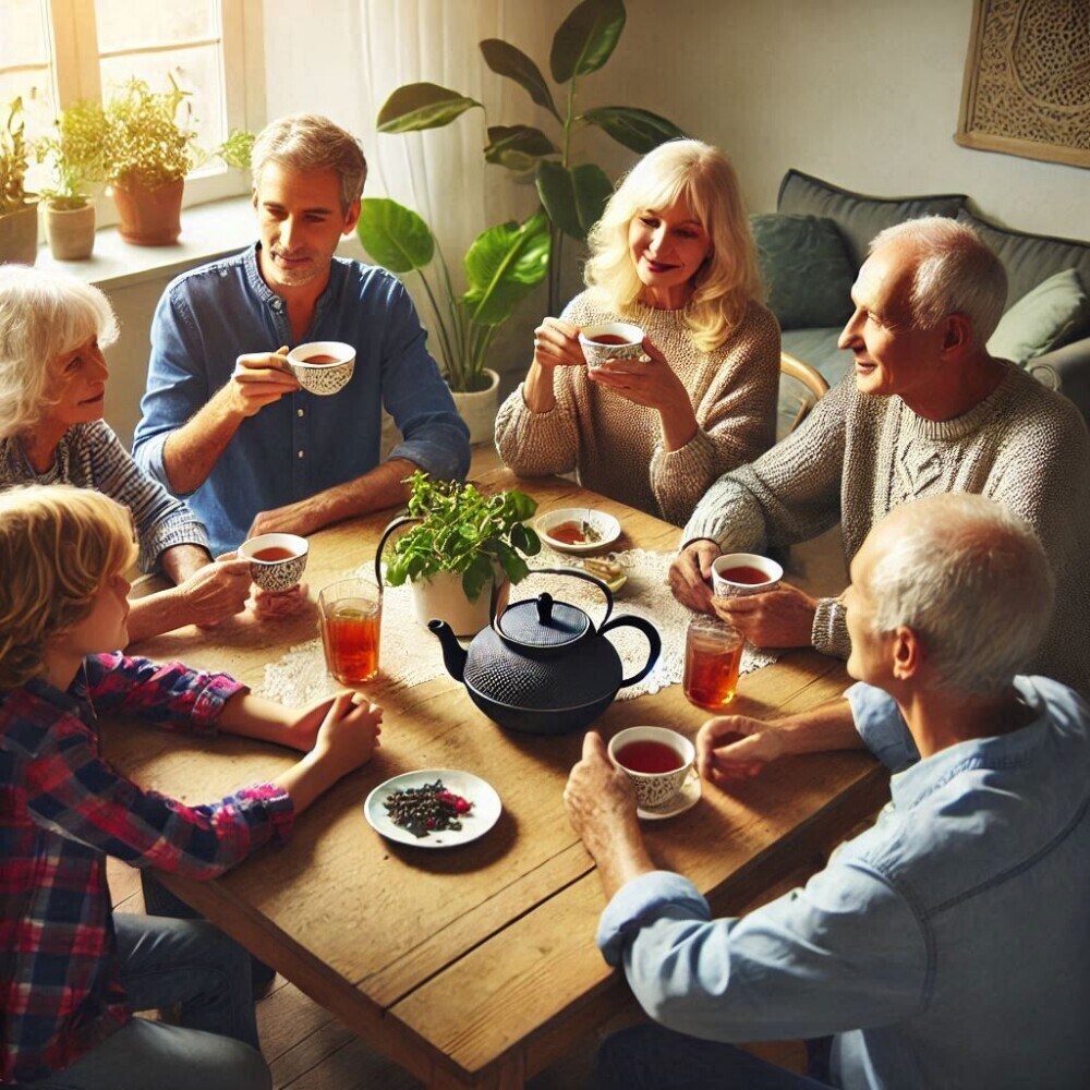 people sitting and drinking tea