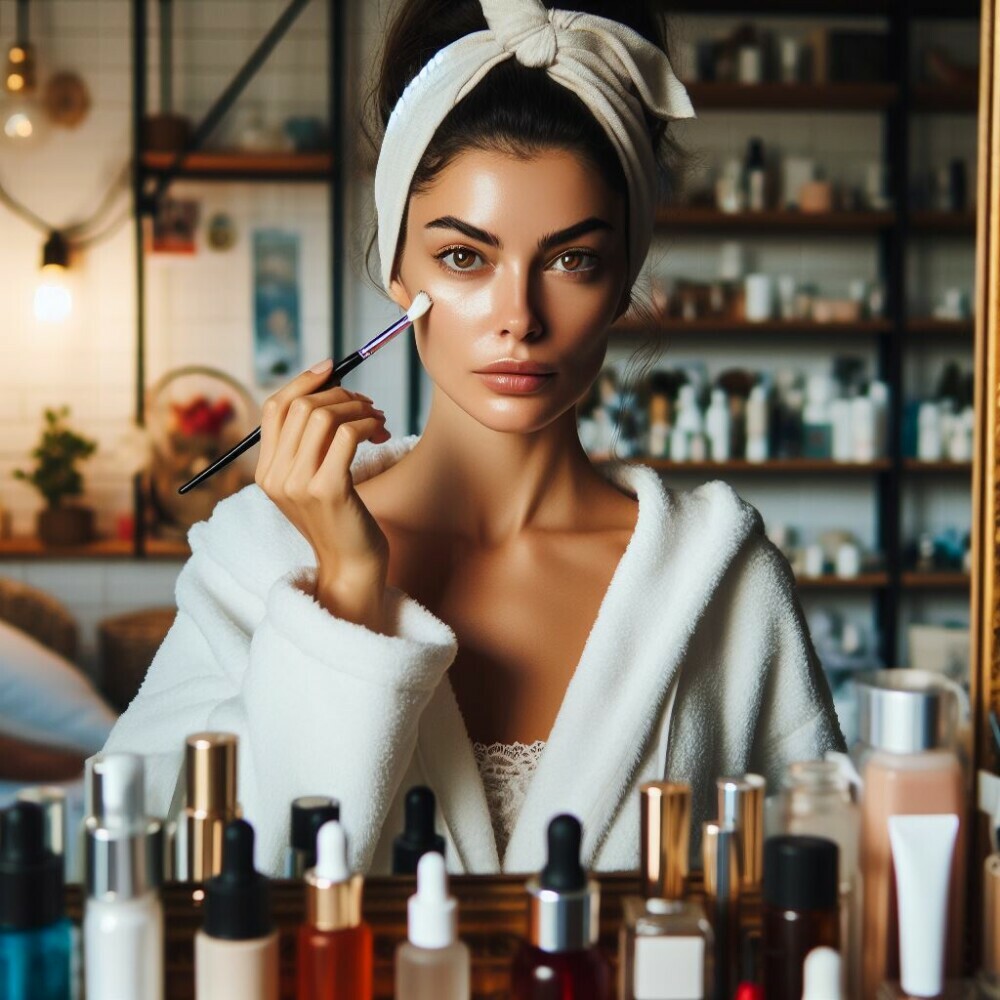 a woman applying oil on her face