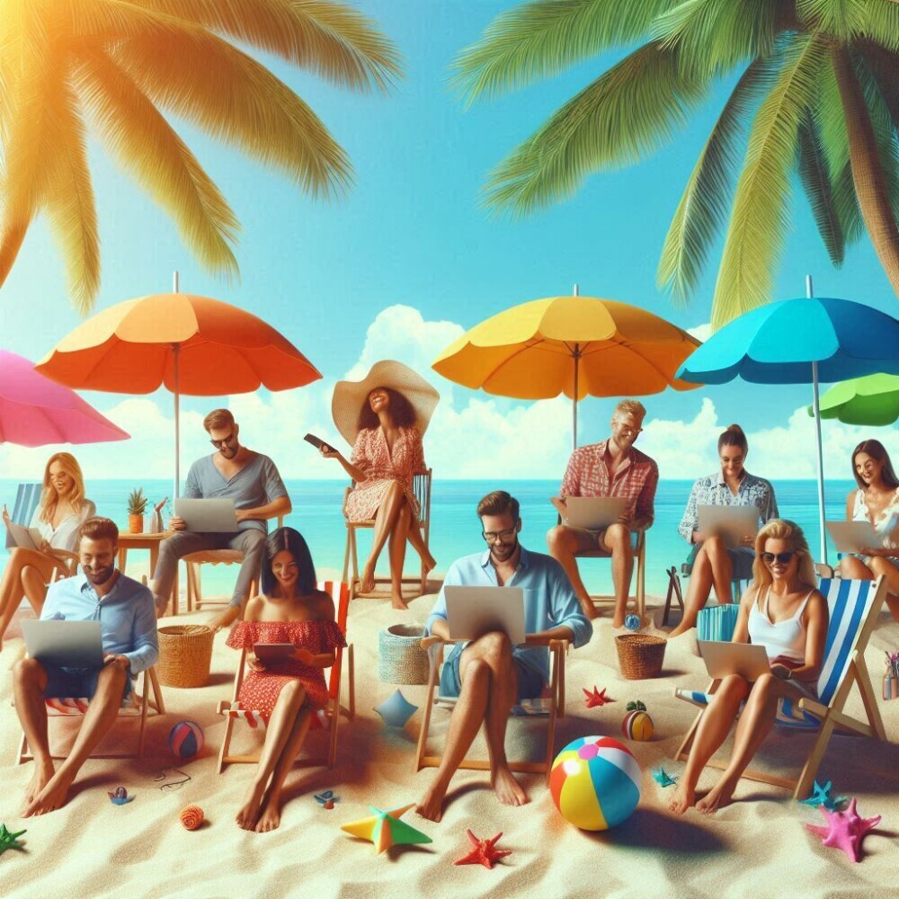 freelancers working on the beach