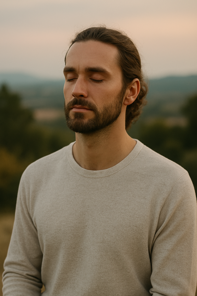 a person in stillness and deep awareness