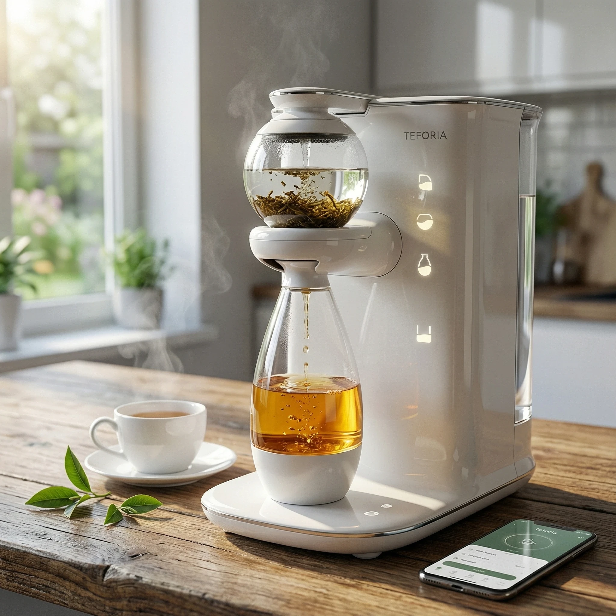 Teforia Smart Tea Infuser on the kitchen table