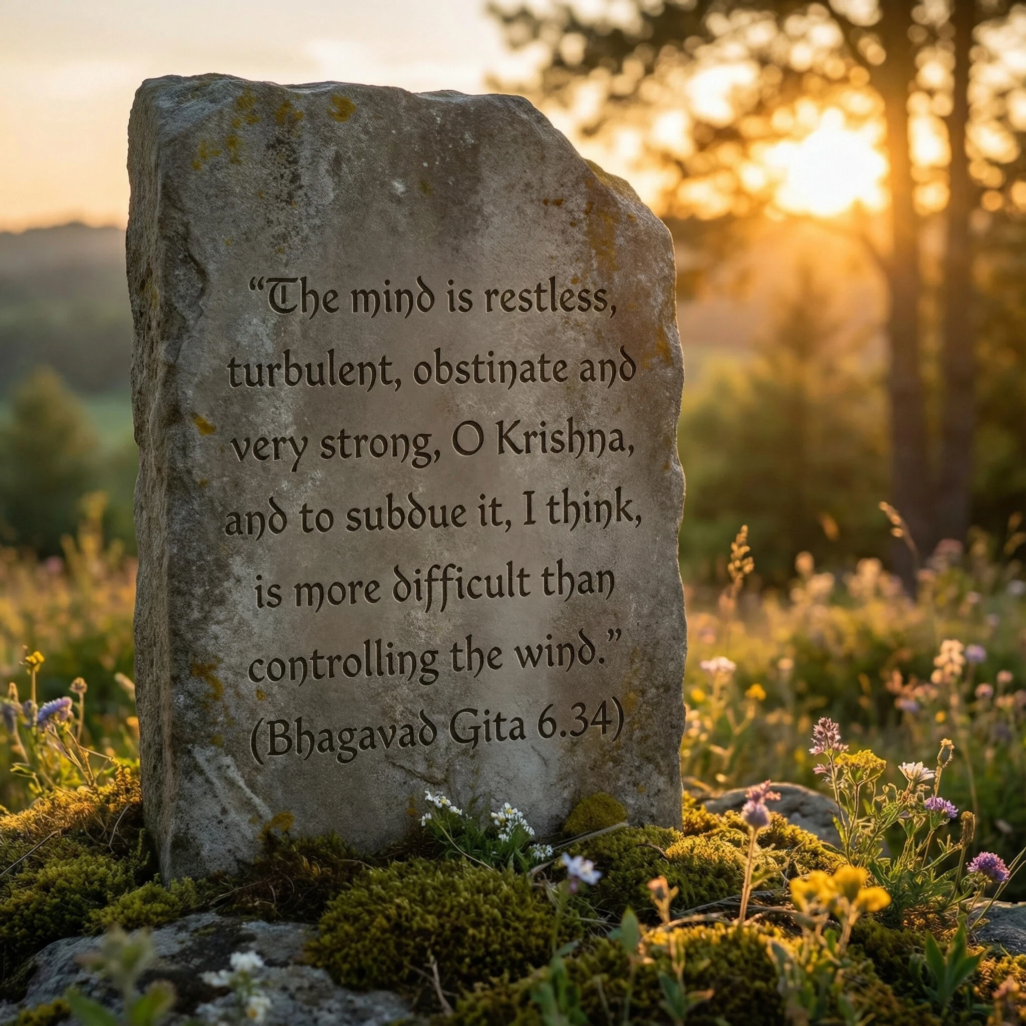 Bhagavad Gita 6.34 quote in the stone