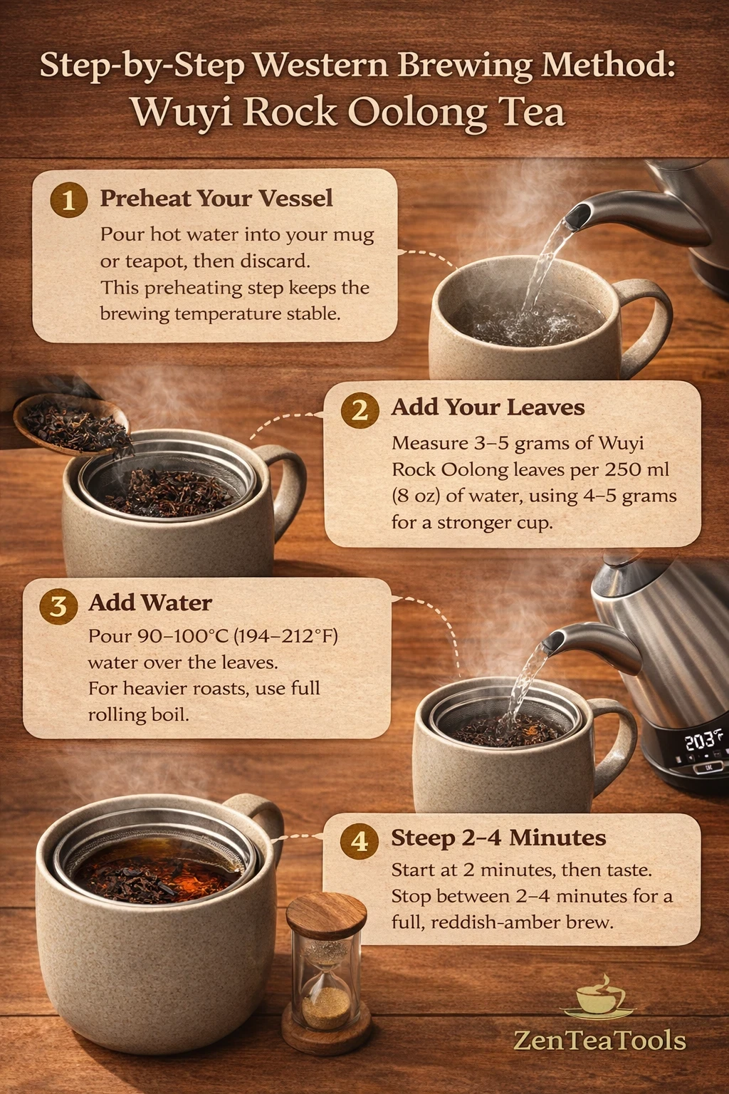 Wuyi Rock Oolong Western brewing method: 4 steps from preheating to steeping