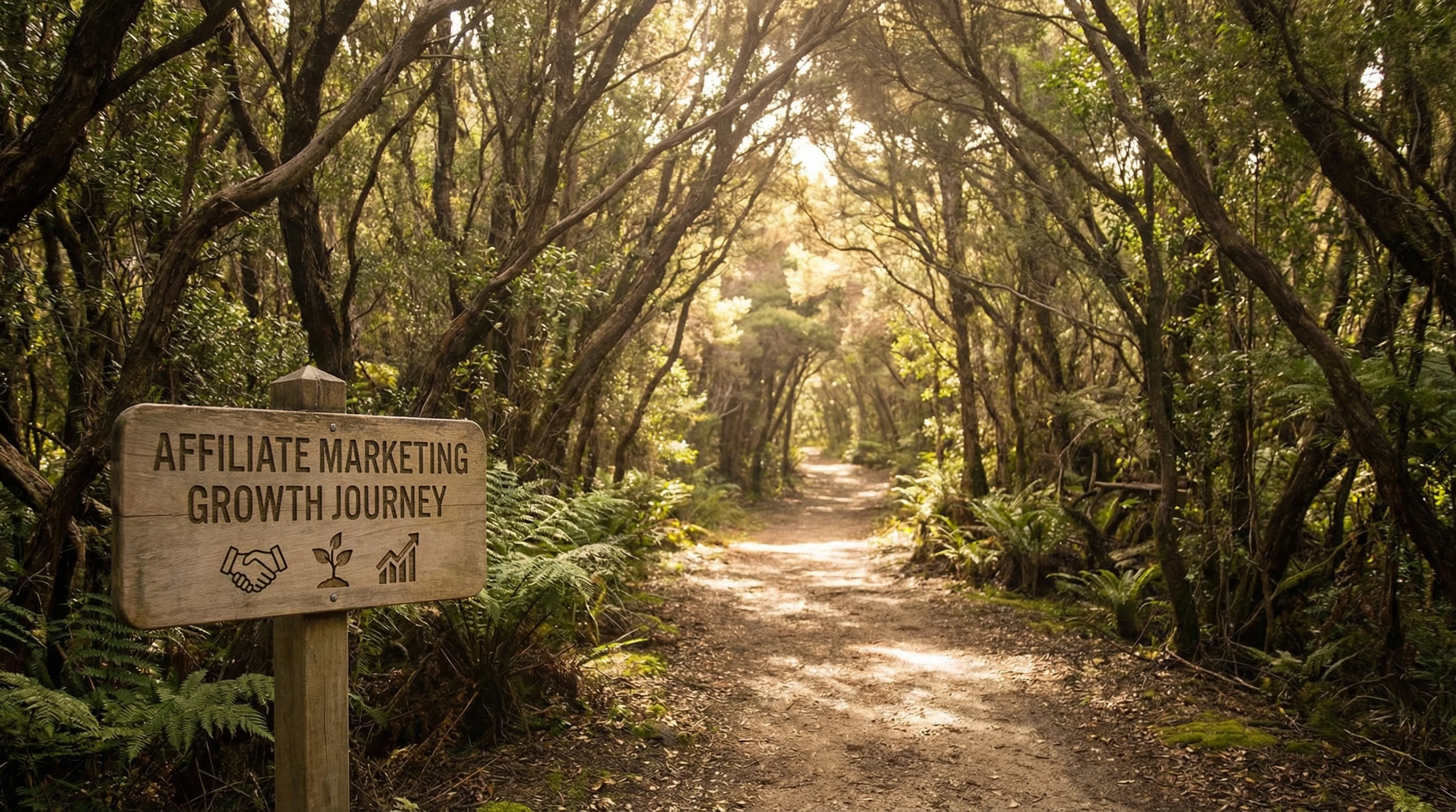 A pathway surrounded by lush greenery, symbolizing the journey of growth in affiliate marketing.