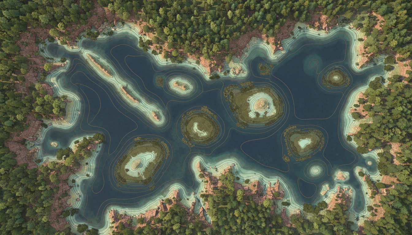 Sample lake map showing underwater features and contour lines