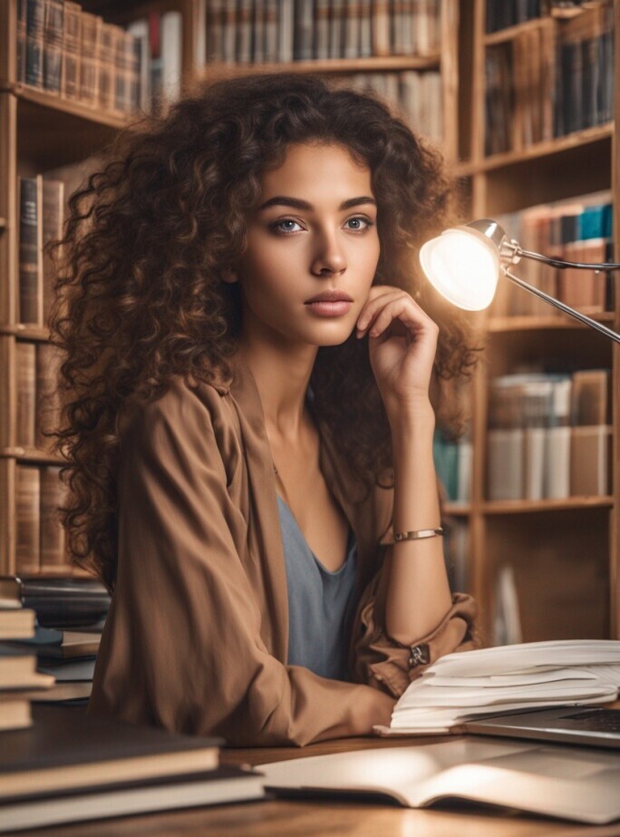 Girl studying in library
