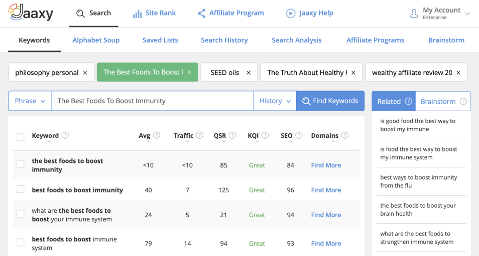 Jaaxy Search Page