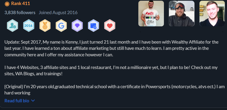 Wealthy Affiliate Bio - Huffman