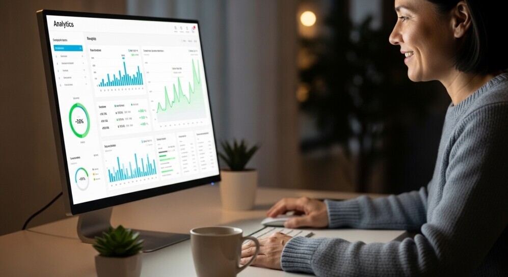 Parent blogger checking blog traffic after publishing helpful review.