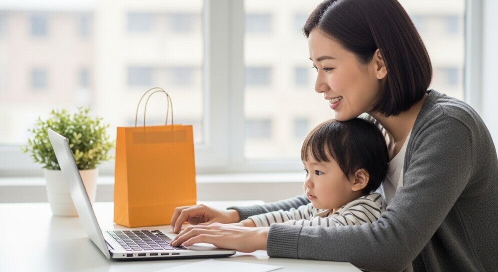Parent exploring family-friendly affiliate programs like Amazon and Etsy