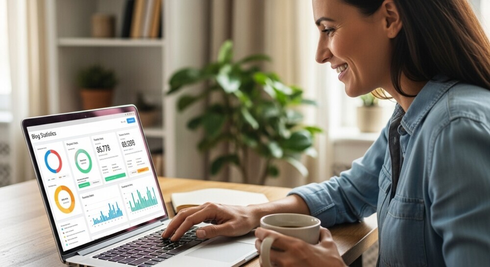 Parent blogger tracking SEO progress patiently over time