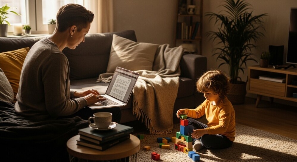 Parent building a weekly blogging routine that fits family life