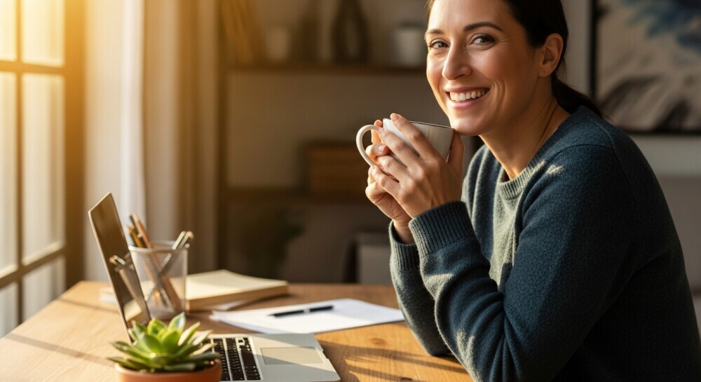 Parent enjoying flexible work-from-home blogging time