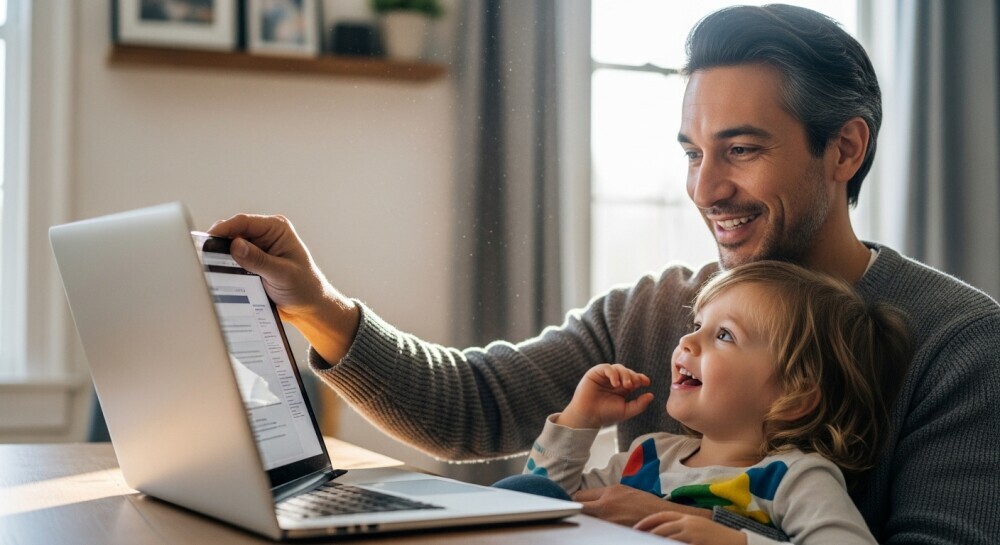 Parent blogger learning about affiliate marketing during family time