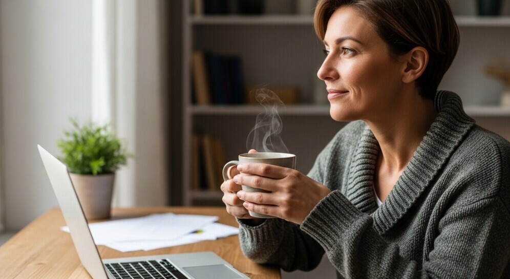 Parent pausing from reading blogs to reflect and take a coffee break.